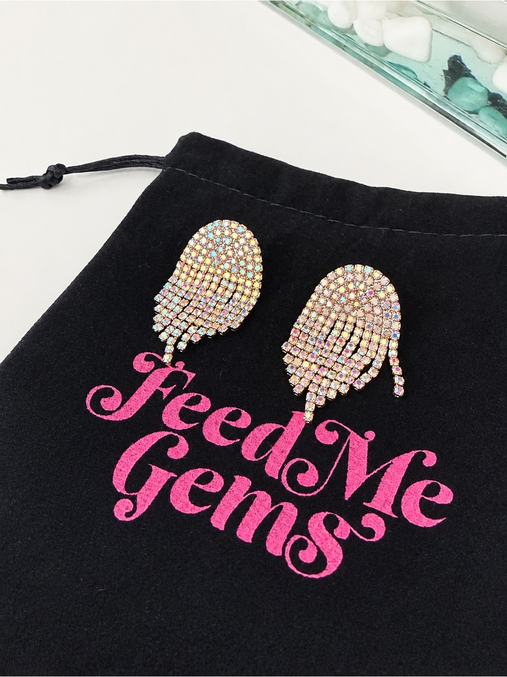 Feed Me Gems baby jumbo earrings with pouch